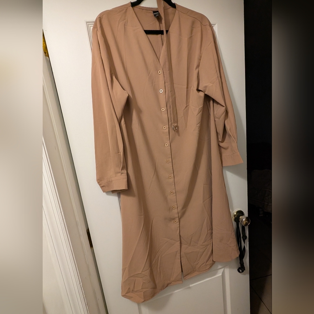 Tan Button-Down Long Sleeve Dress